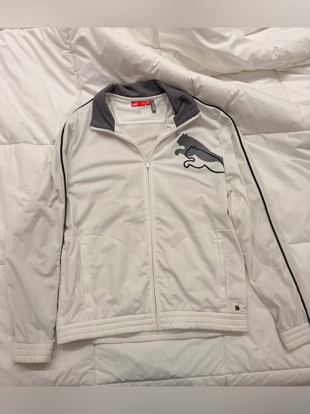 Puma White and Gray Men’s Full-Zip Windbreaker